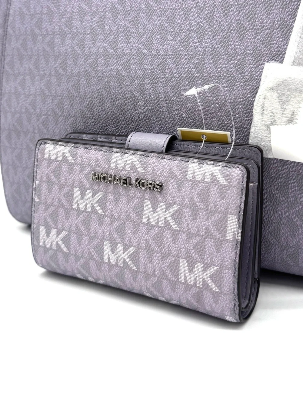 Michael Kors Large Signature Logo Shoulder Bag w Matching Bifold Wallet - Lilac